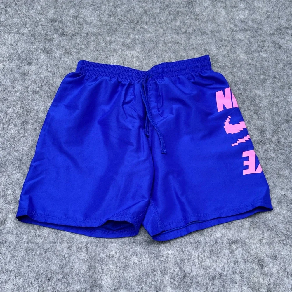 Nike Mens Swim Trunks Navy Blue Pink Pixel Logo Graphic Shorts NESSD514KO M
